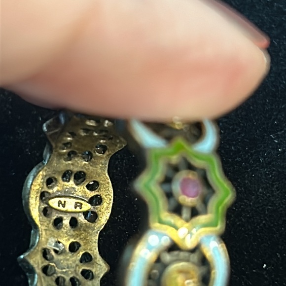 Vintage Nancy and Rise Enamel Brass Tone Hoop Earrings - Picture 7 of 7